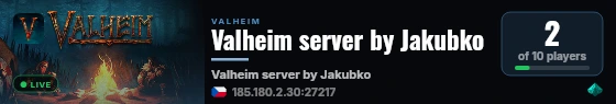Valheim server by Jakubko live status badge
