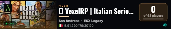 🌆 VexelRP | Italian Serious Roleplay live status badge