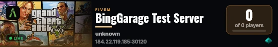 BingGarage Test Server live status badge