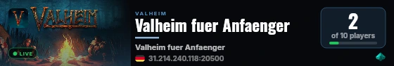 Valheim fuer Anfaenger live status badge