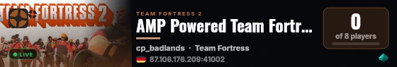 AMP Powered Team Fortress 2 Server live status badge