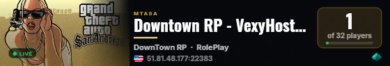 Downtown RP - VexyHost Premade Setup live status badge