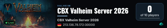 CBX Valheim Server 2026 live status badge
