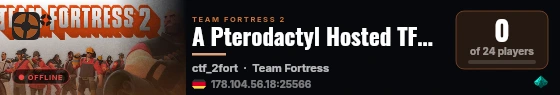 A Pterodactyl Hosted TF2 Server live status badge