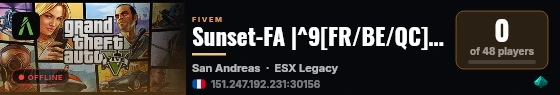 Sunset-FA |^9[FR/BE/QC] 128 slot |OUVERT~ | ^4 Public | ^2 OUVERT A TOUS | ^4 Cayo Perico |^1 Semi-realiste | Optimise |^7  Developpement constant |^5 live status badge
