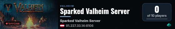 Sparked Valheim Server live status badge