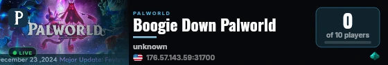 Boogie Down Palworld live status badge