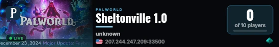 Sheltonville 1.0 live status badge