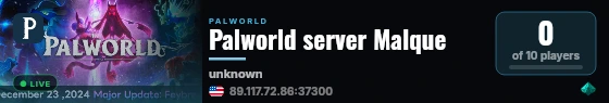Palworld server Malque live status badge