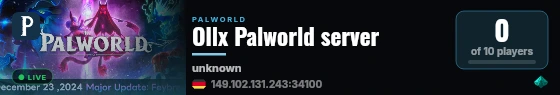 Ollx Palworld server live status badge