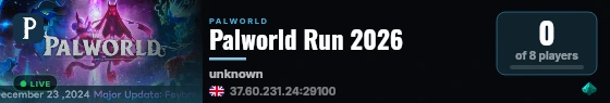 Palworld Run 2026 live status badge