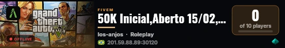 50K Inicial,Aberto 15/02,Servidor NOVO,+70FPS live status badge