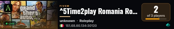 ^5Time2play Romania Roleplay live status badge