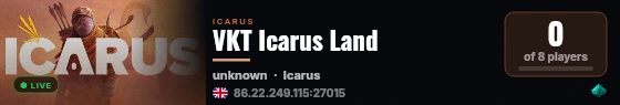 VKT Icarus Land live status badge