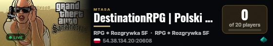 DestinationRPG | Polski Serwer RPG | Srednie zarobki @ ServerProject.net live status badge