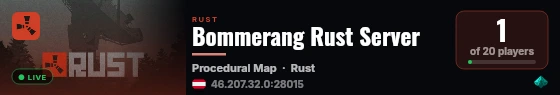 Bommerang Rust Server live status badge