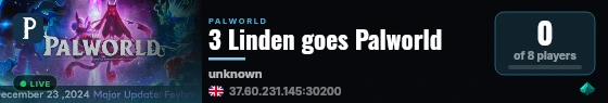 3 Linden goes Palworld live status badge