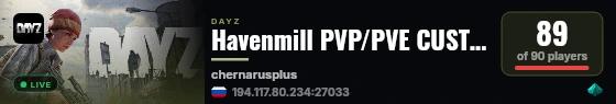 Havenmill PVP/PVE CUSTOM BUILDING | Quests | Cars | Trader | 20x Loot live status badge