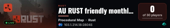 AU RUST friendly monthly test generator in-store live status badge