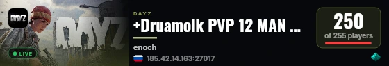 +Druamolk PVP 12 MAN MAX|X15LOOT|TRADER|BOATS|HELIS|EVENTS live status badge
