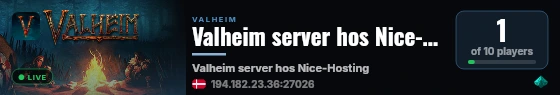 Valheim server hos Nice-Hosting.dk live status badge