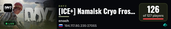 [ICE+] Namalsk Cryo Frostlands -- Trader | Loot++ PvE Loot++ Sol live status badge