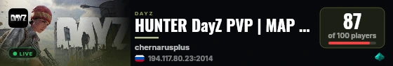 HUNTER DayZ PVP | MAP | LOOT+ live status badge