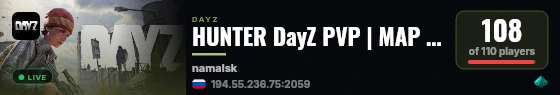 HUNTER DayZ PVP | MAP | LOOT+ live status badge