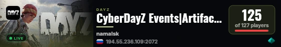 CyberDayZ Events|Artifacts|Raid live status badge