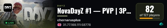 NovaDayZ #1 — PVP | 3PP | HELI | LOOT+ WIPE 22.08 live status badge
