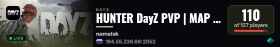 HUNTER DayZ PVP | MAP | LOOT+ live status badge