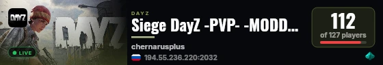 Siege DayZ -PVP- -MODDED- -HC- -RAID- -BASE RAID- live status badge