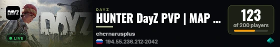 HUNTER DayZ PVP | MAP | LOOT+ live status badge