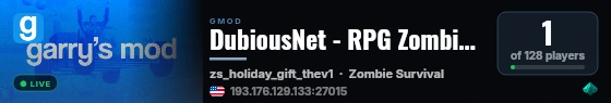 DubiousNet - RPG Zombie Survival (Public Development Server) live status badge
