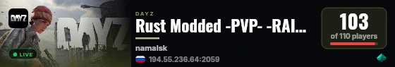 Rust Modded -PVP- -RAID- -MODDED- -LOOT++- live status badge