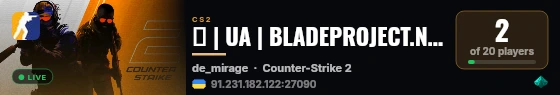 💫 | UA | BLADEPROJECT.NET | MIRAGE | #2 | CS2 | SKINS, KNIFE live status badge