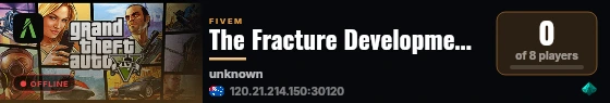 The Fracture Development Server live status badge