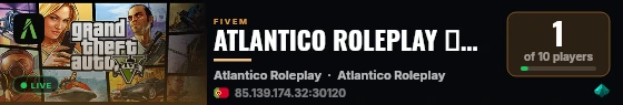 ATLANTICO ROLEPLAY ▬↭🡺 ENTRA AGORA 🡸↭▬ 🌈 — A CITY QUE NÃO PARA live status badge