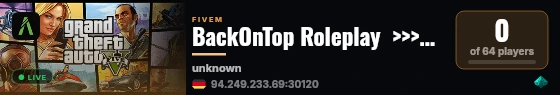 BackOnTop Roleplay  >>>>DEV<<<< live status badge