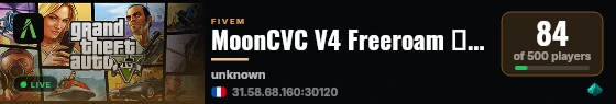 MoonCVC V4 Freeroam ▶ #1 CVC ▶ • 1v1 • 2v2 • GunGame • Gangwars • 5v5 • Ranked live status badge