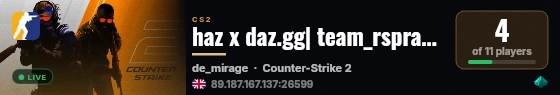 haz x daz.gg| team_rspray vs team_daz live status badge