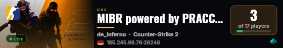MIBR powered by PRACC.COM live status badge