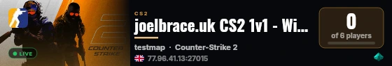 joelbrace.uk CS2 1v1 - Winner Stays live status badge