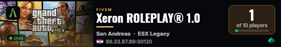 Xeron ROLEPLAY® 1.0 live status badge