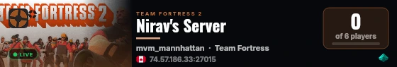 Nirav's Server live status badge