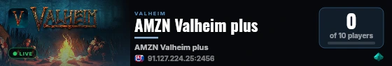 AMZN Valheim plus live status badge