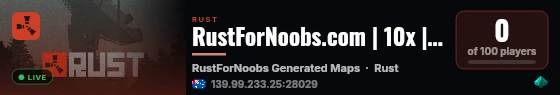 RustForNoobs.com | 10x | Clans | No BPs |x10 AU | Kits live status badge