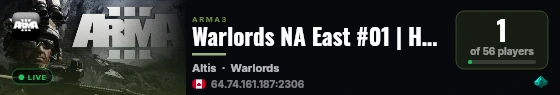 Warlords NA East #01 | HIGH CP | NO AI TURRETS live status badge