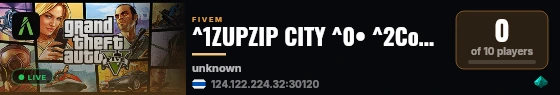 ^1ZUPZIP CITY ^0• ^2Community Roleplay live status badge
