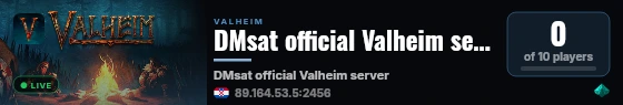 DMsat official Valheim server live status badge